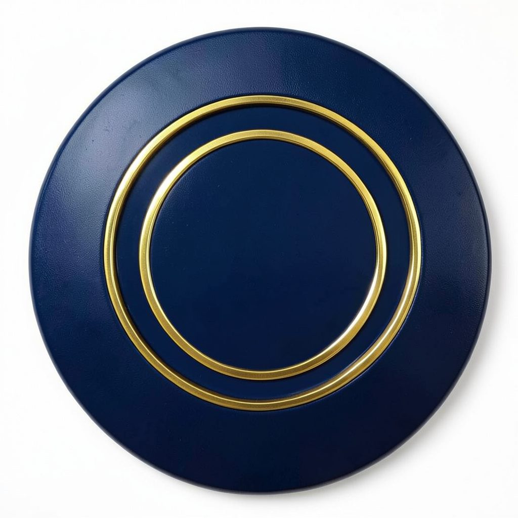 Circular emblem in deep navy and gold, suggesting automotive precision and quality